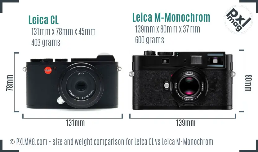 Leica CL vs Leica M-Monochrom size comparison