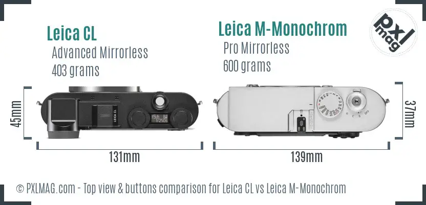 Leica CL vs Leica M-Monochrom top view buttons comparison