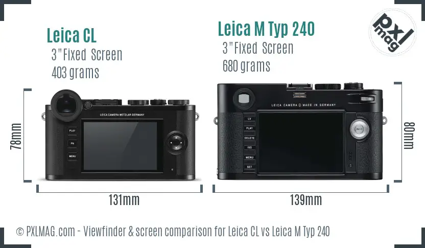 Leica CL vs Leica M Typ 240 Screen and Viewfinder comparison