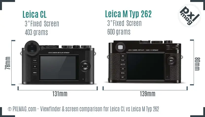 Leica CL vs Leica M Typ 262 Screen and Viewfinder comparison