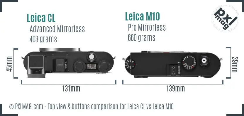 Leica CL vs Leica M10 top view buttons comparison