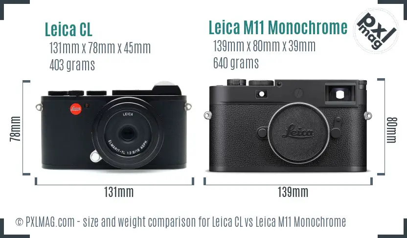 Leica CL vs Leica M11 Monochrome size comparison