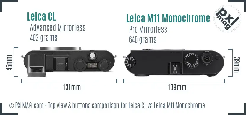Leica CL vs Leica M11 Monochrome top view buttons comparison
