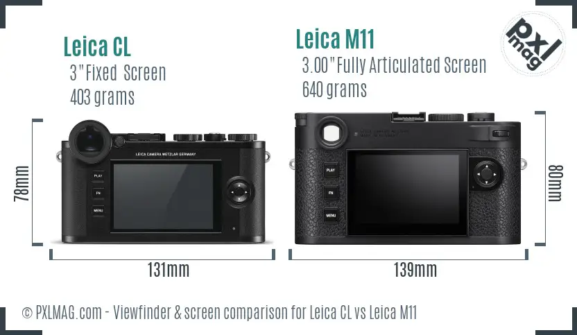 Leica CL vs Leica M11 Screen and Viewfinder comparison