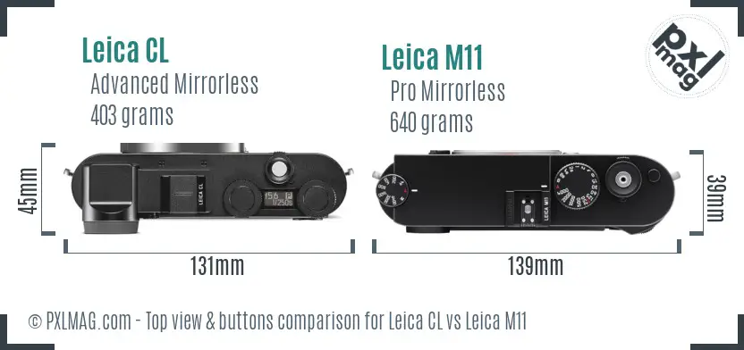 Leica CL vs Leica M11 top view buttons comparison