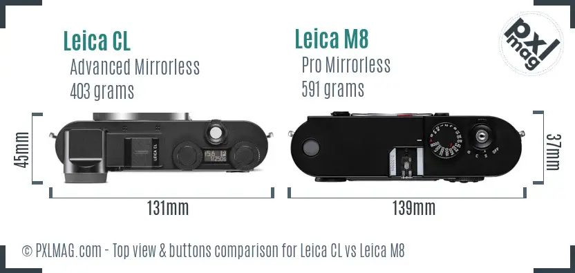 Leica CL vs Leica M8 top view buttons comparison