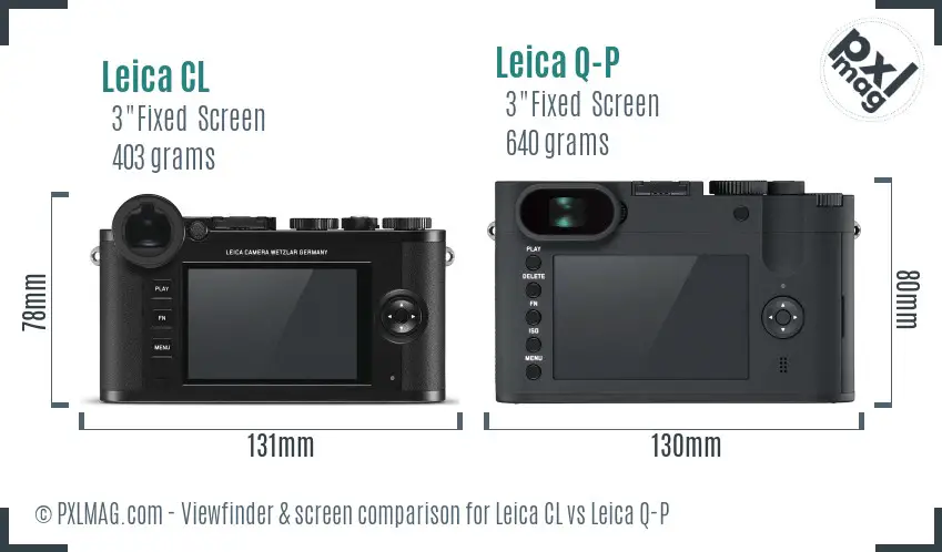 Leica CL vs Leica Q-P Screen and Viewfinder comparison