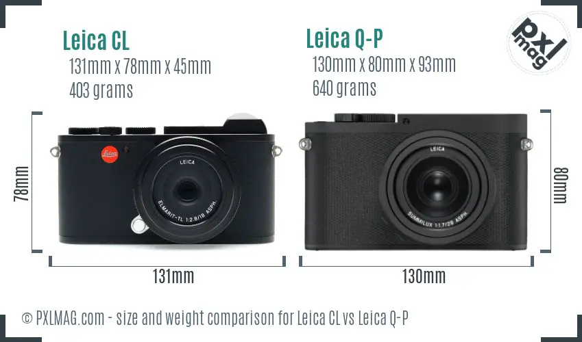 Leica CL vs Leica Q-P size comparison