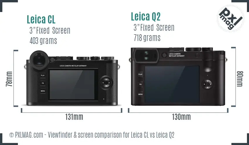 Leica CL vs Leica Q2 Screen and Viewfinder comparison Leica CL vs Leica Q2 Screen and Viewfinder comparison