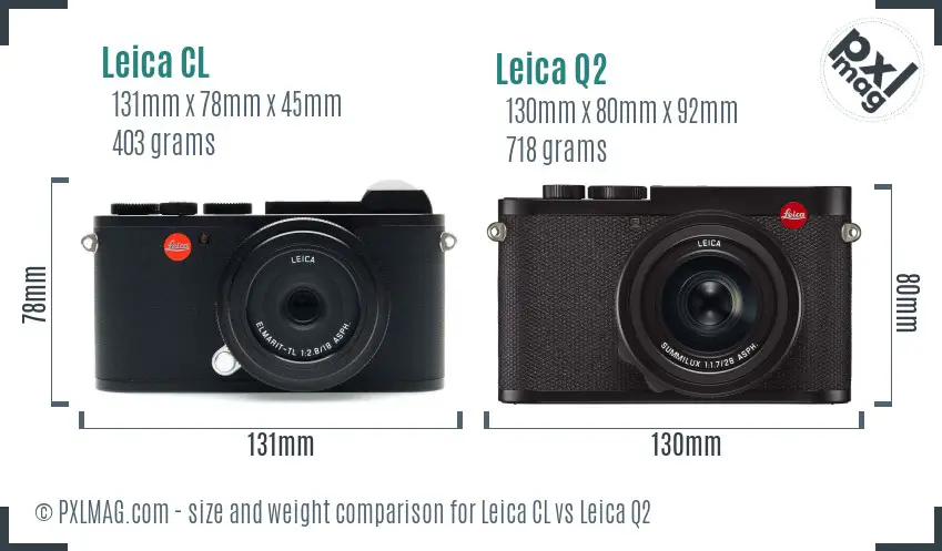 Leica CL vs Leica Q2 size comparison Leica CL vs Leica Q2 size comparison