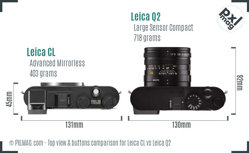 Leica CL vs Leica Q2 top view buttons comparison Leica CL vs Leica Q2 top view buttons comparison
