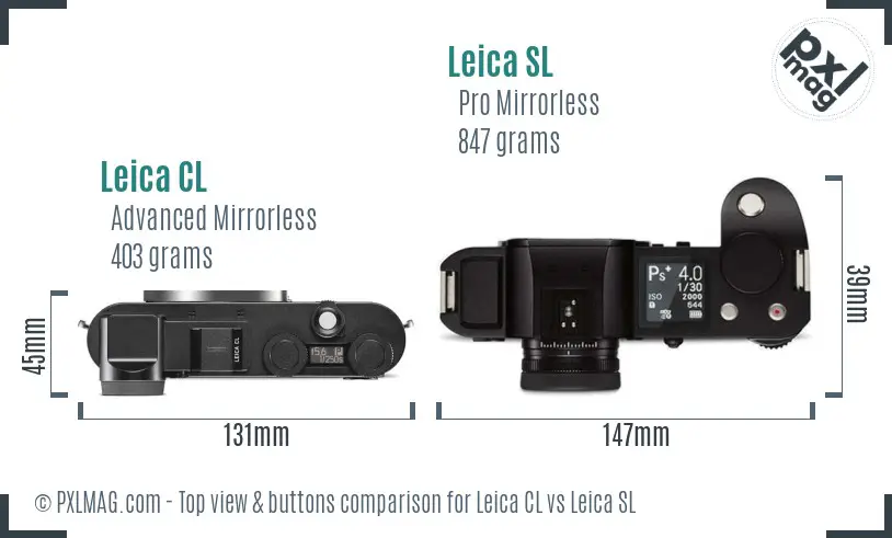 Leica CL vs Leica SL top view buttons comparison Leica CL vs Leica SL top view buttons comparison