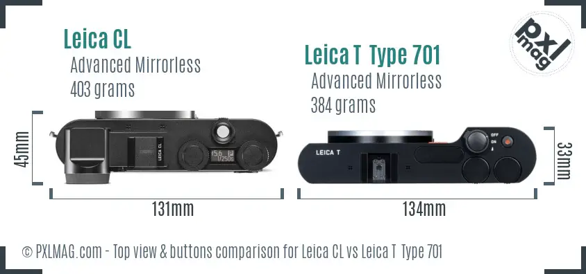 Leica CL vs Leica T  Type 701 top view buttons comparison