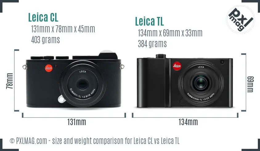 Leica CL vs Leica TL size comparison