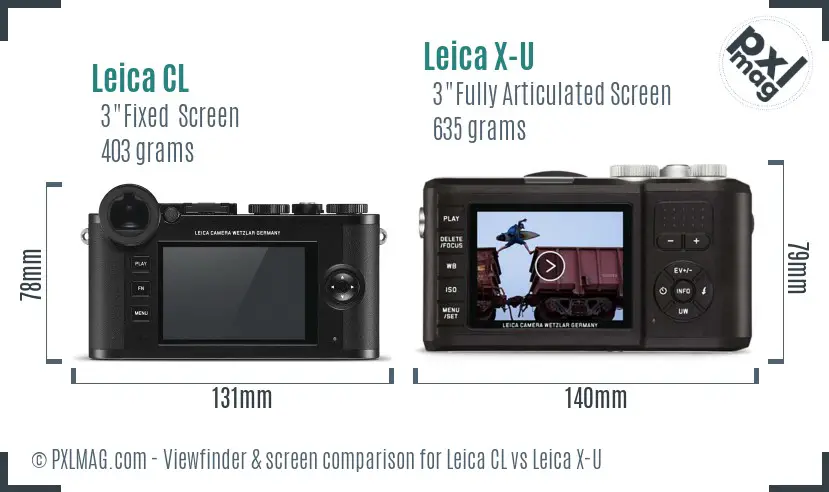Leica CL vs Leica X-U Screen and Viewfinder comparison