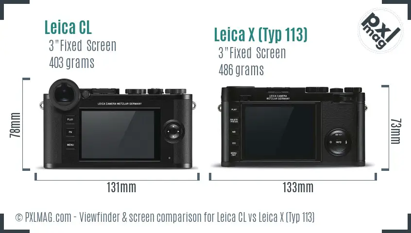Leica CL vs Leica X (Typ 113) Screen and Viewfinder comparison