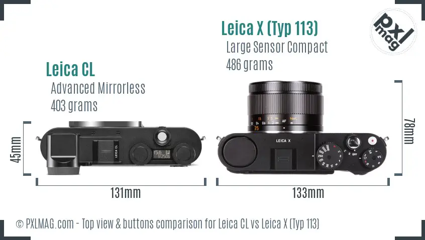 Leica CL vs Leica X (Typ 113) top view buttons comparison