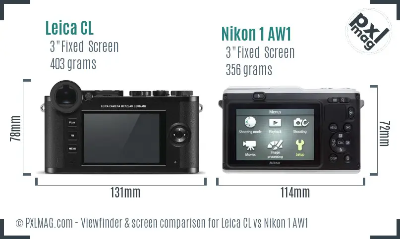 Leica CL vs Nikon 1 AW1 Screen and Viewfinder comparison