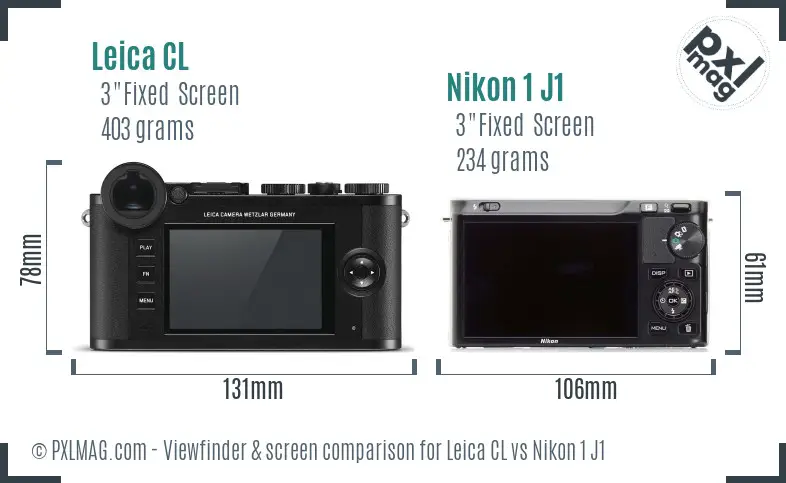 Leica CL vs Nikon 1 J1 Screen and Viewfinder comparison