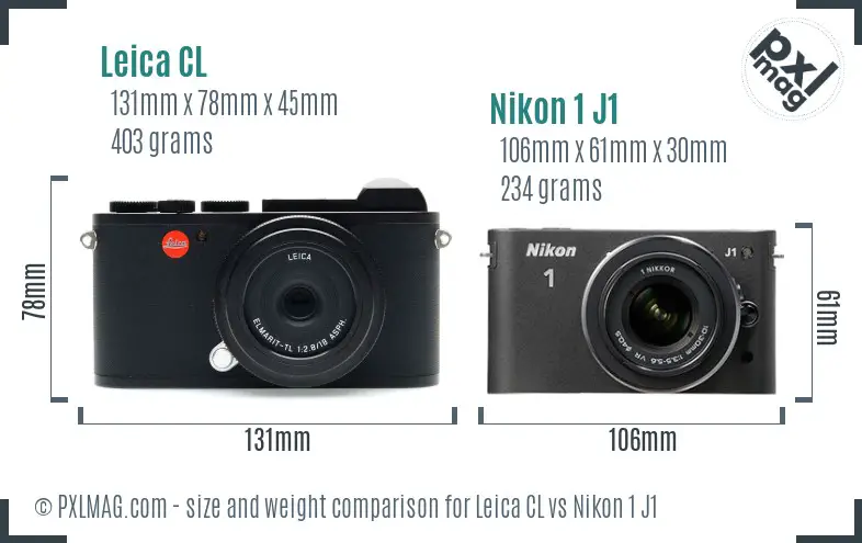 Leica CL vs Nikon 1 J1 size comparison