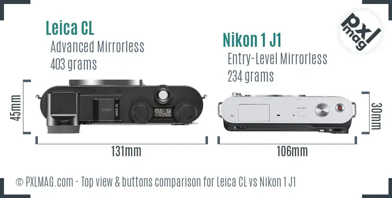 Leica CL vs Nikon 1 J1 top view buttons comparison