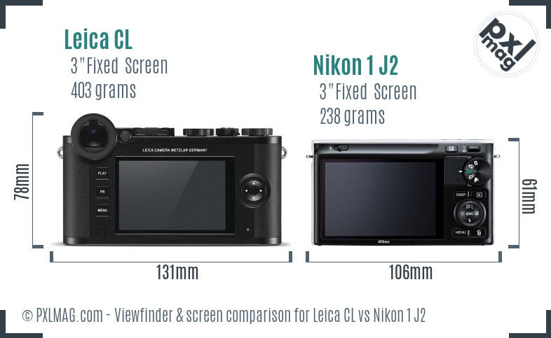 Leica CL vs Nikon 1 J2 Screen and Viewfinder comparison