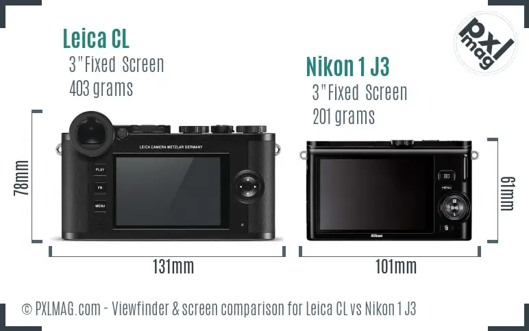 Leica CL vs Nikon 1 J3 Screen and Viewfinder comparison