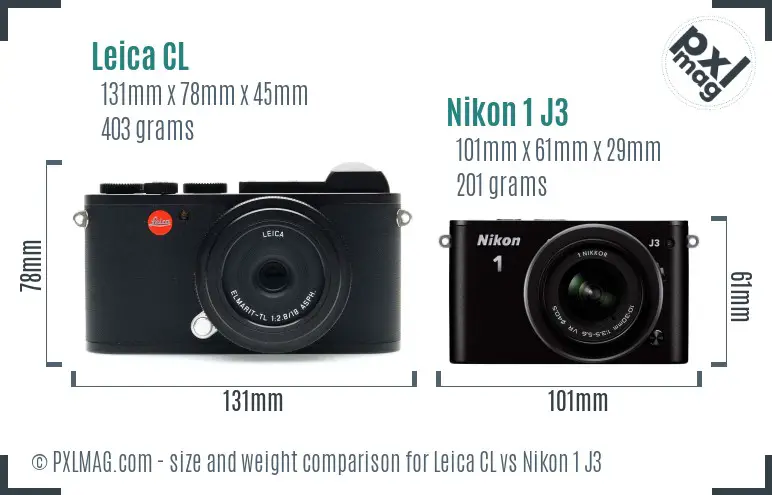 Leica CL vs Nikon 1 J3 size comparison
