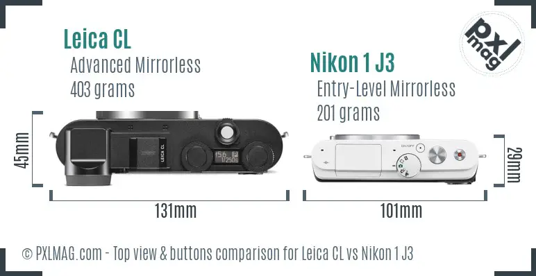 Leica CL vs Nikon 1 J3 top view buttons comparison