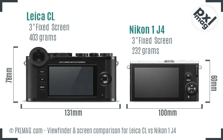 Leica CL vs Nikon 1 J4 Screen and Viewfinder comparison