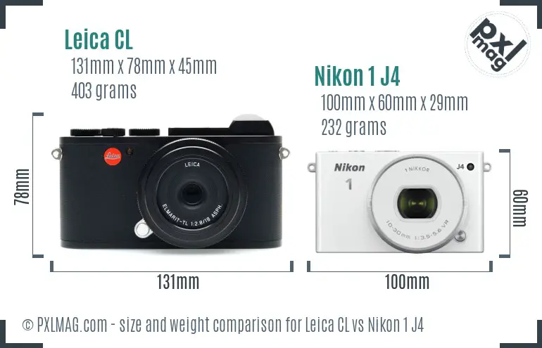 Leica CL vs Nikon 1 J4 size comparison