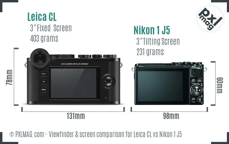 Leica CL vs Nikon 1 J5 Screen and Viewfinder comparison