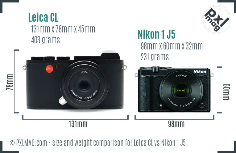 Leica CL vs Nikon 1 J5 size comparison