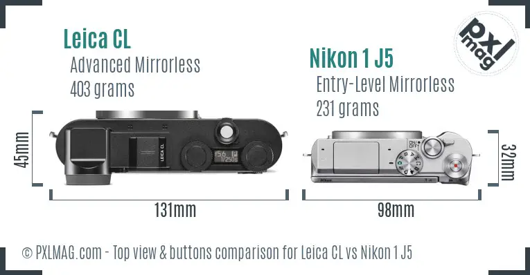 Leica CL vs Nikon 1 J5 top view buttons comparison