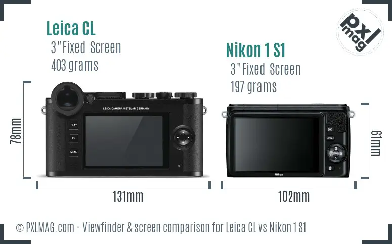 Leica CL vs Nikon 1 S1 Screen and Viewfinder comparison