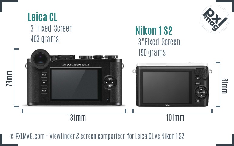 Leica CL vs Nikon 1 S2 Screen and Viewfinder comparison