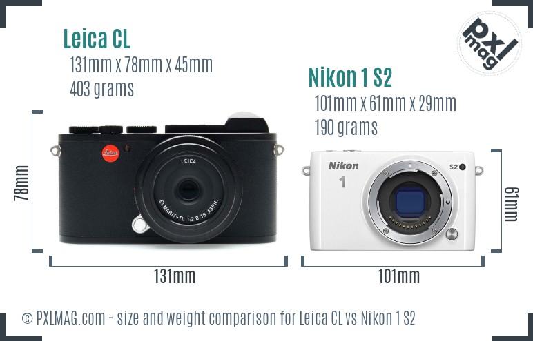 Leica CL vs Nikon 1 S2 size comparison