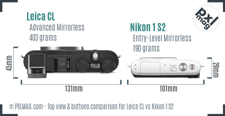 Leica CL vs Nikon 1 S2 top view buttons comparison