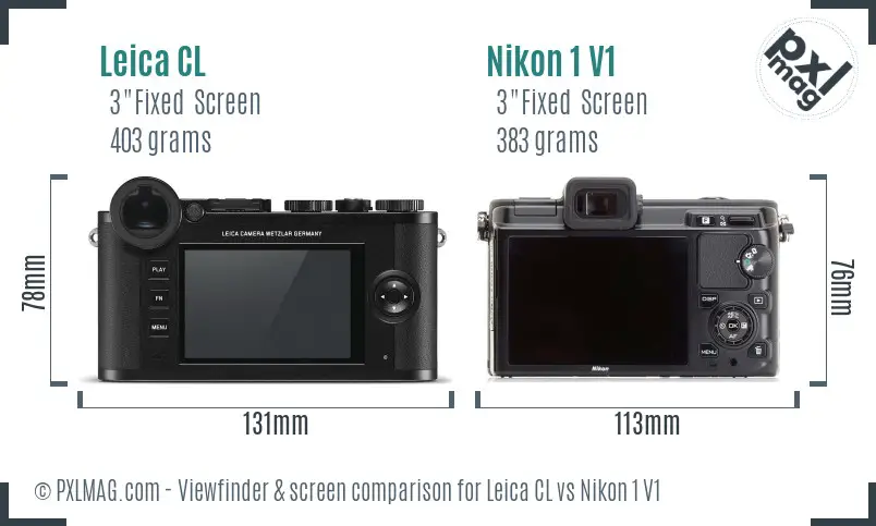 Leica CL vs Nikon 1 V1 Screen and Viewfinder comparison