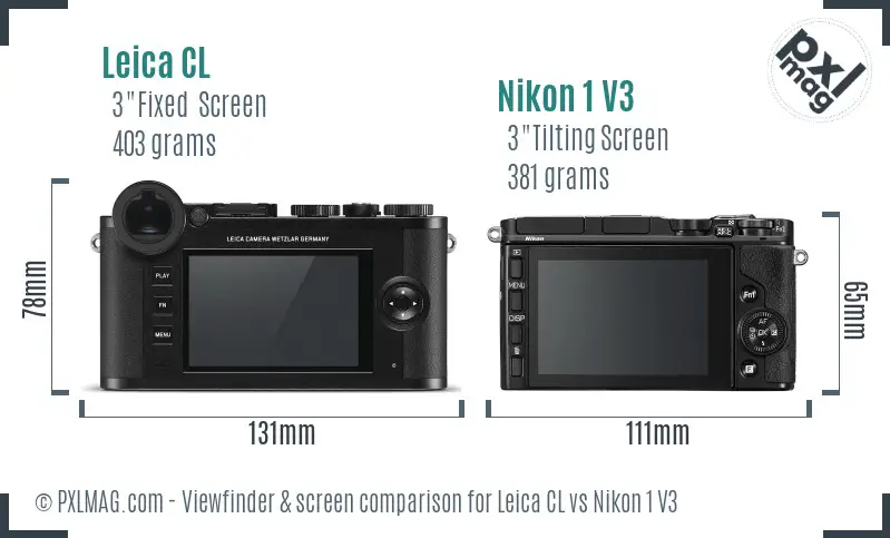Leica CL vs Nikon 1 V3 Screen and Viewfinder comparison
