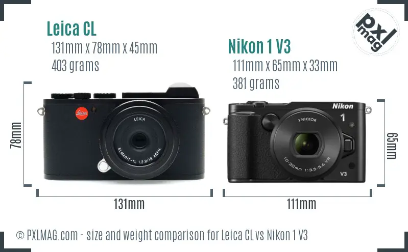 Leica CL vs Nikon 1 V3 size comparison