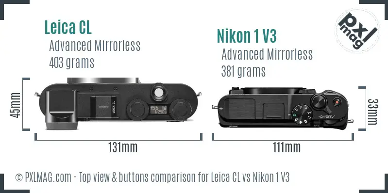 Leica CL vs Nikon 1 V3 top view buttons comparison