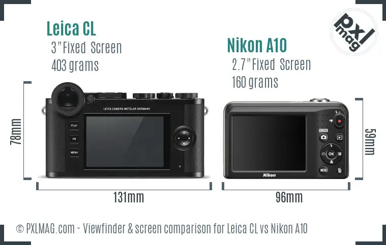 Leica CL vs Nikon A10 Screen and Viewfinder comparison