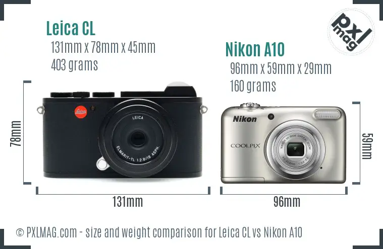 Leica CL vs Nikon A10 size comparison