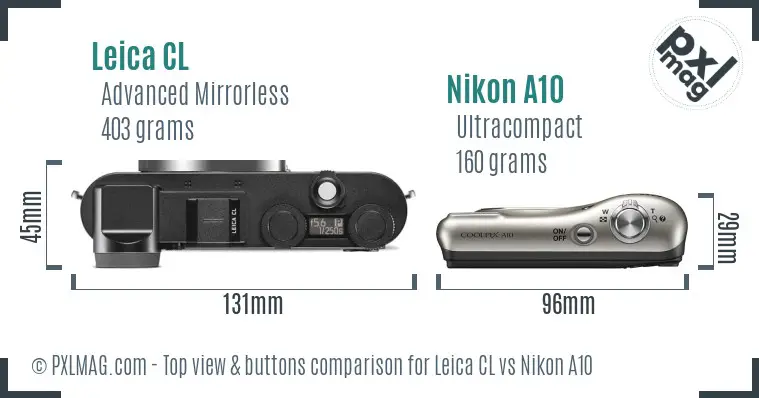 Leica CL vs Nikon A10 top view buttons comparison