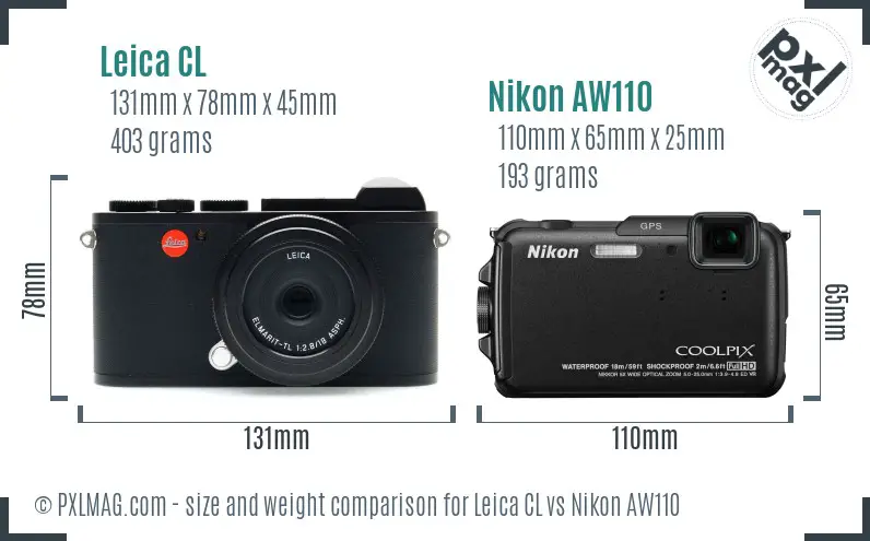 Leica CL vs Nikon AW110 size comparison