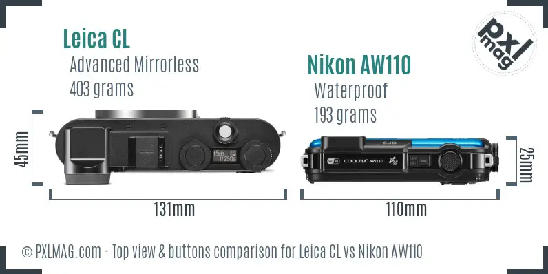Leica CL vs Nikon AW110 top view buttons comparison
