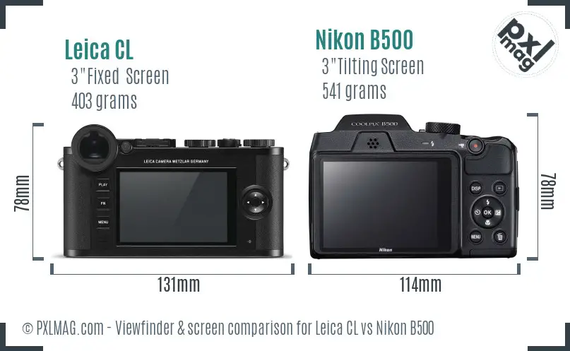 Leica CL vs Nikon B500 Screen and Viewfinder comparison