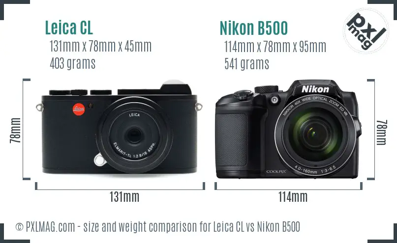 Leica CL vs Nikon B500 size comparison