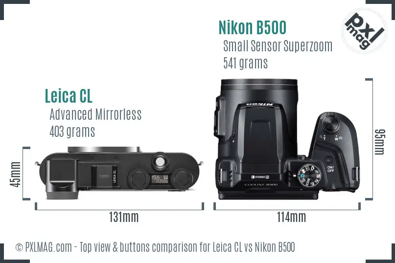 Leica CL vs Nikon B500 top view buttons comparison
